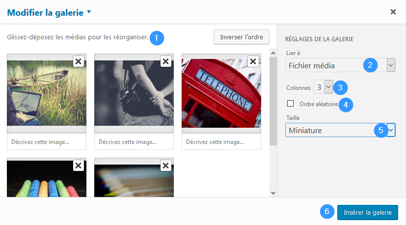 Wordpress Reglage d'une galerie